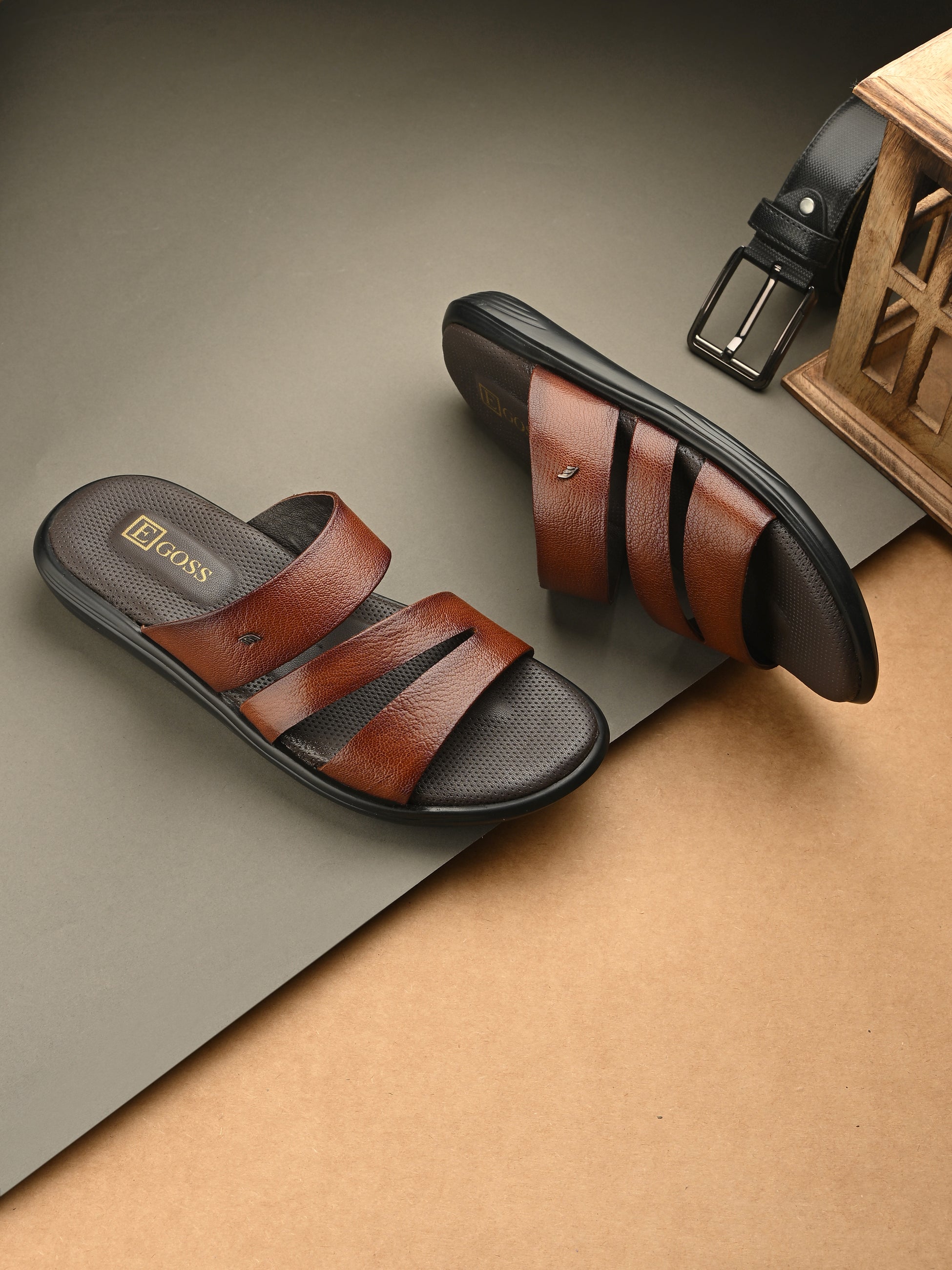 Egoss Leather Slippers For Men
