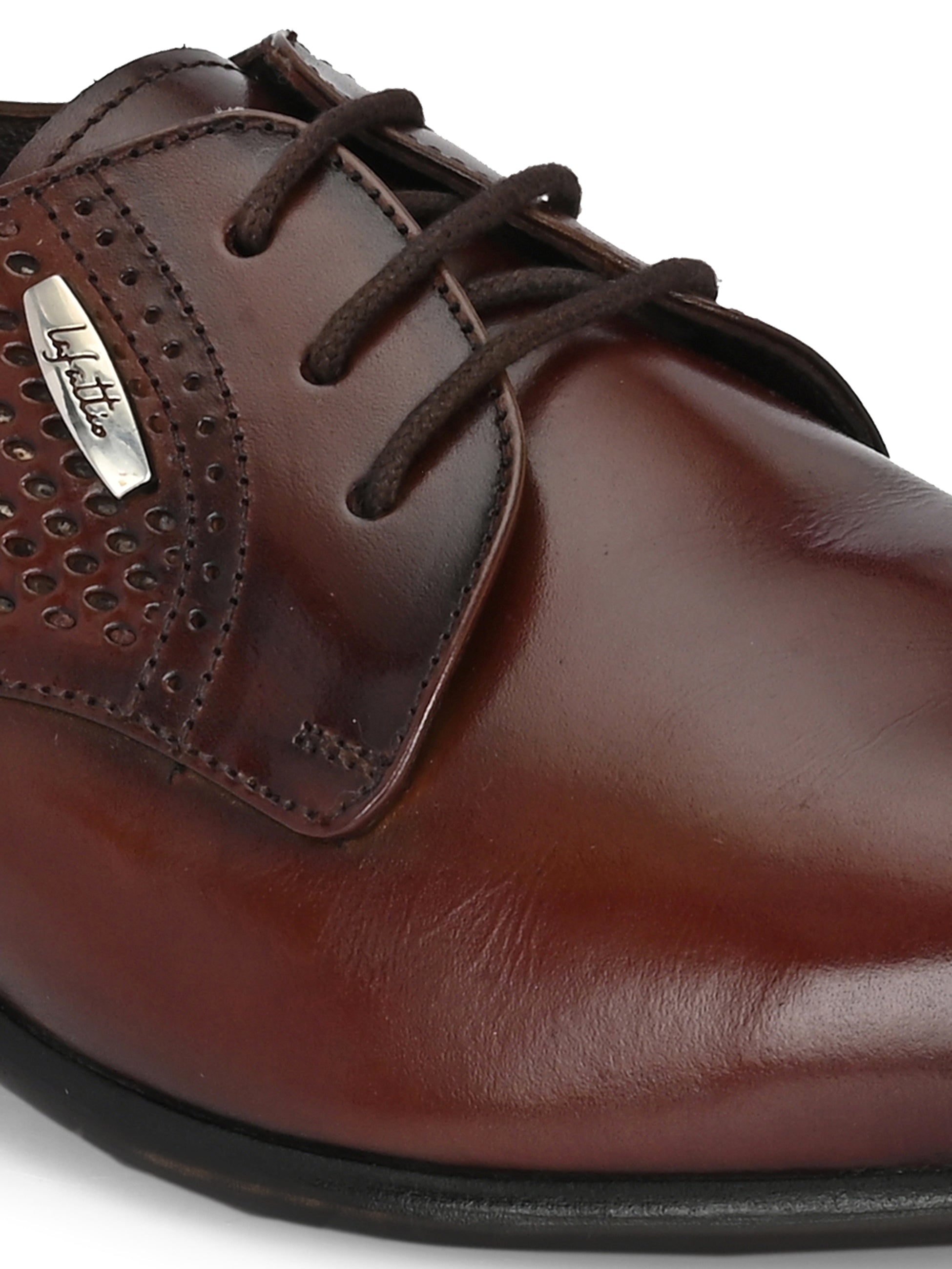 Tan Perforated Lace-Up Shoes by Lafattio