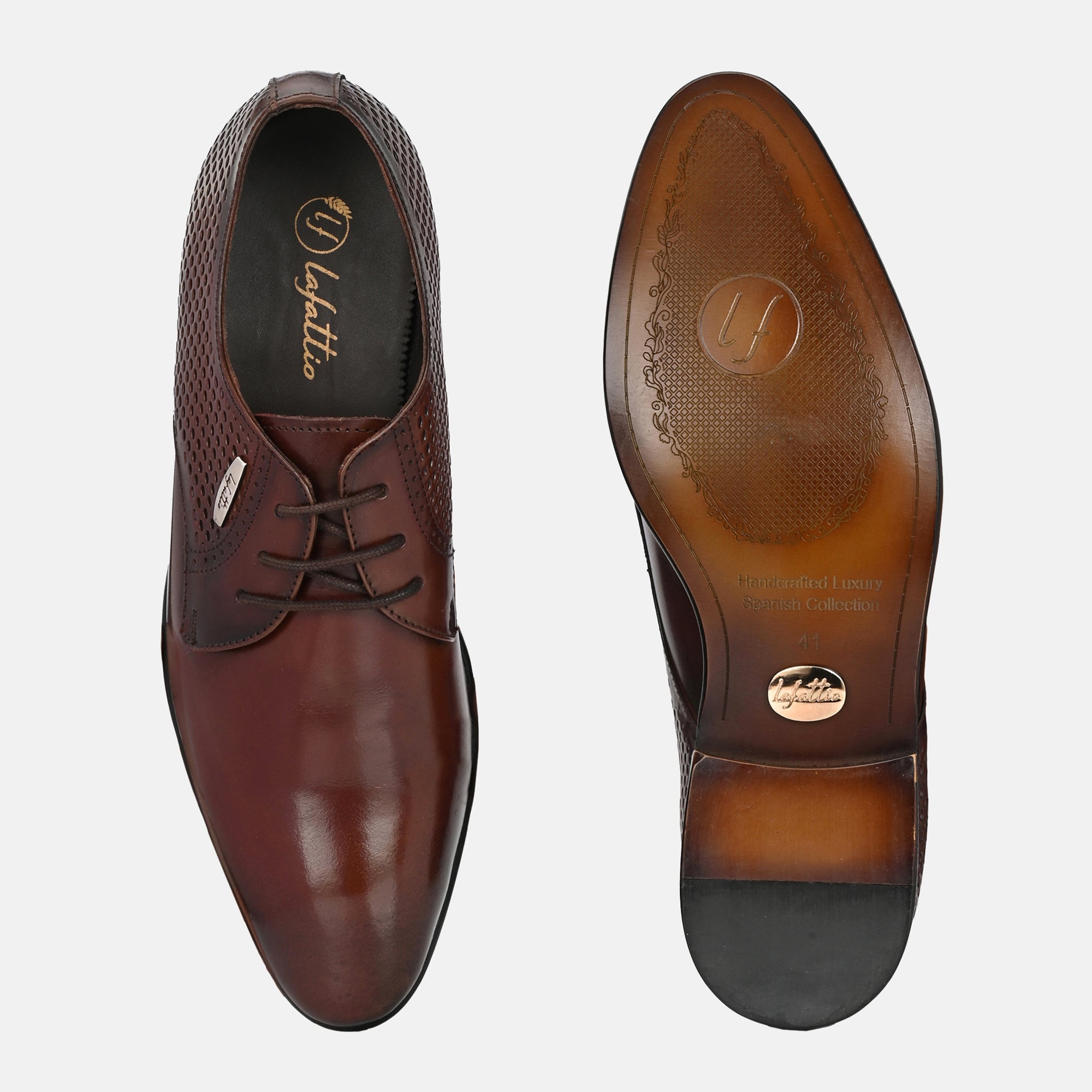 Tan Perforated Lace-Up Shoes by Lafattio