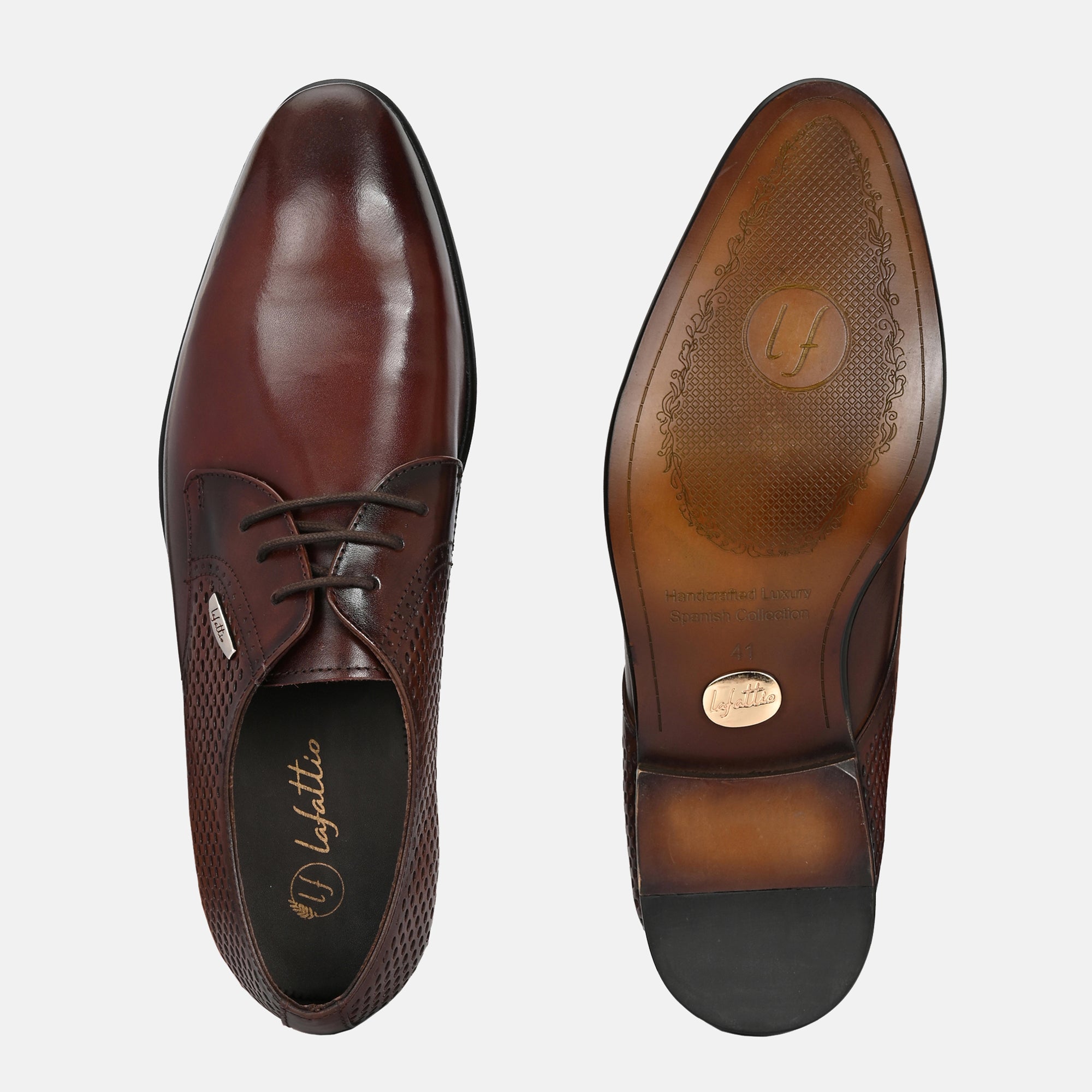 Tan Perforated Lace-Up Shoes by Lafattio