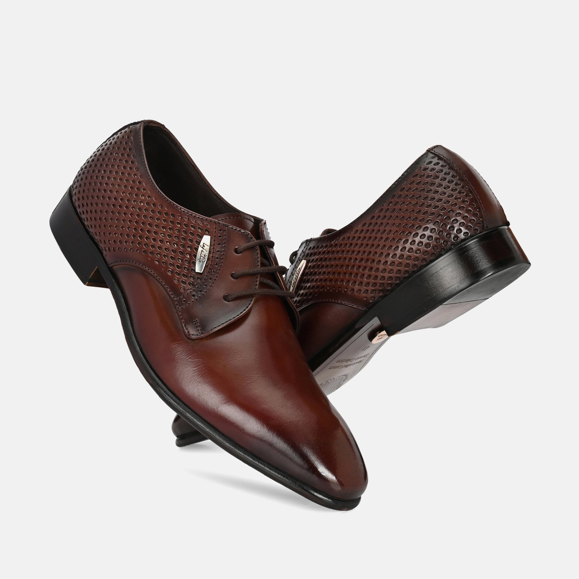 Tan Perforated Lace-Up Shoes by Lafattio