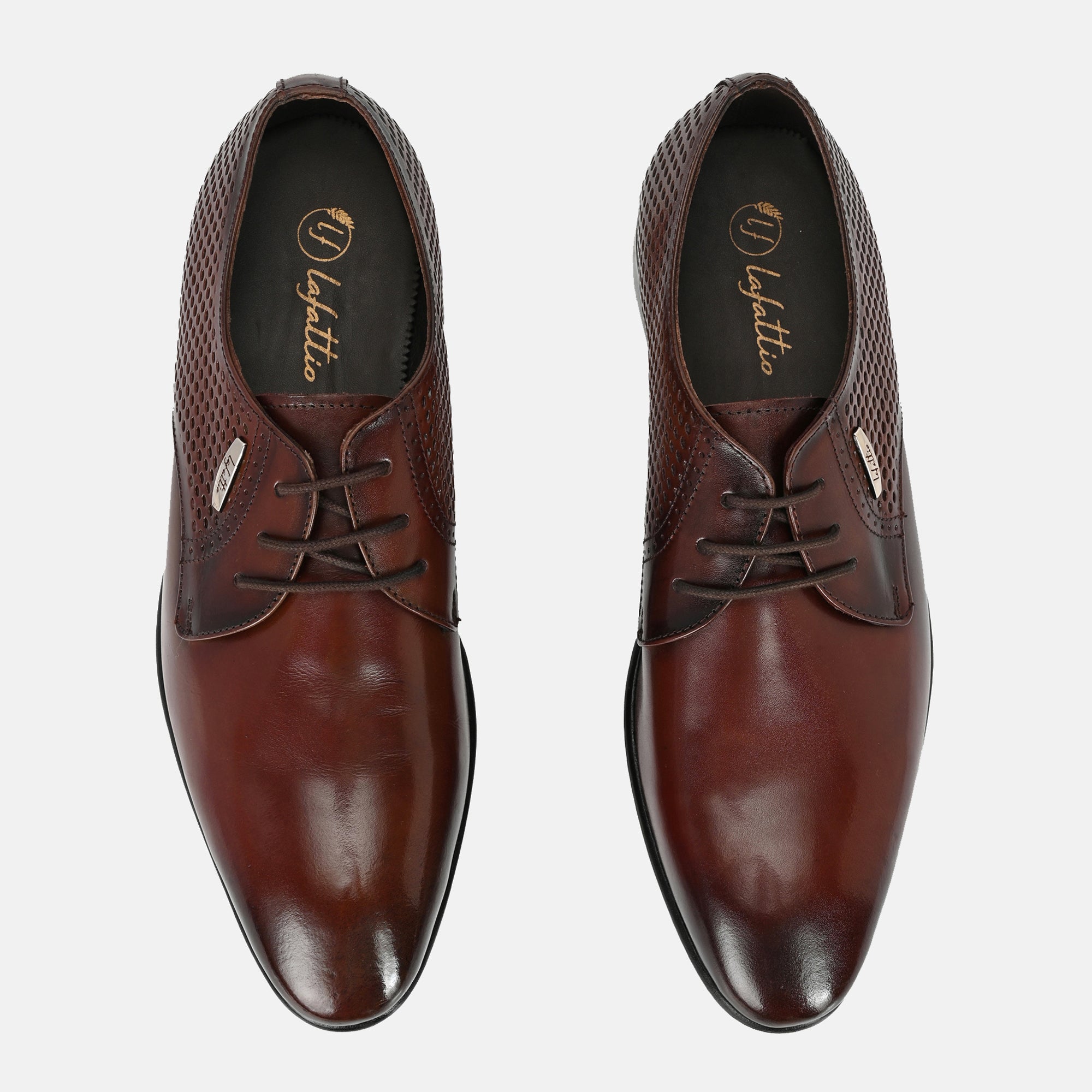 Tan Perforated Lace-Up Shoes by Lafattio