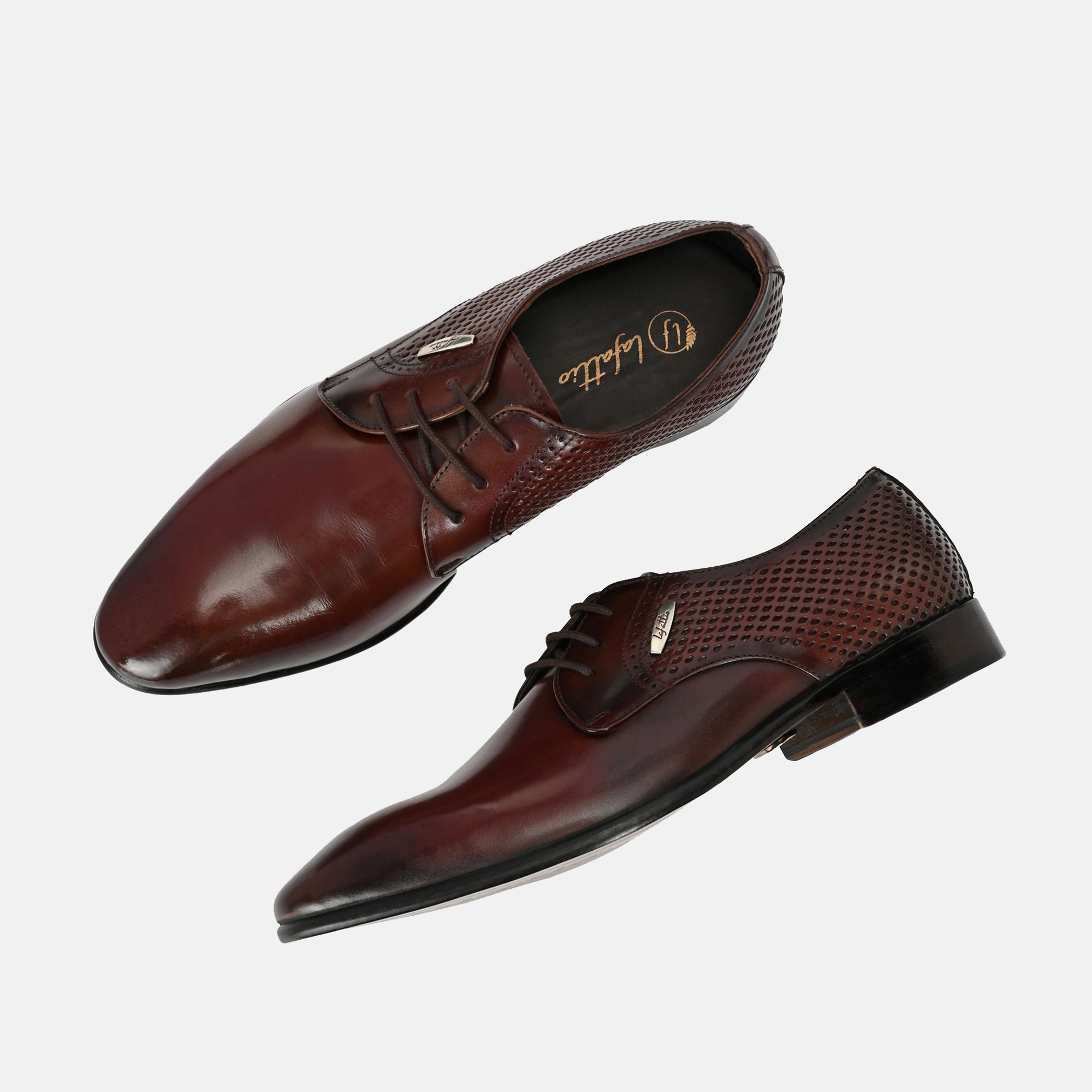 Tan Perforated Lace-Up Shoes by Lafattio