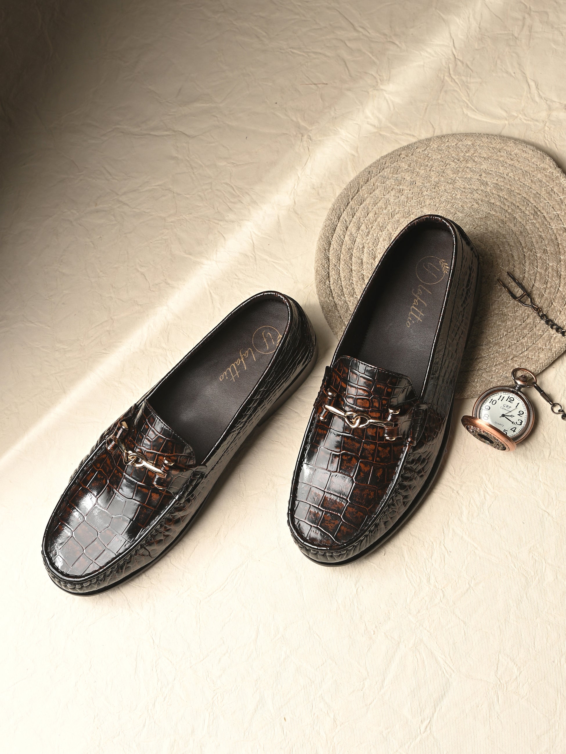 Textured Buckled Loafers by Lafattio