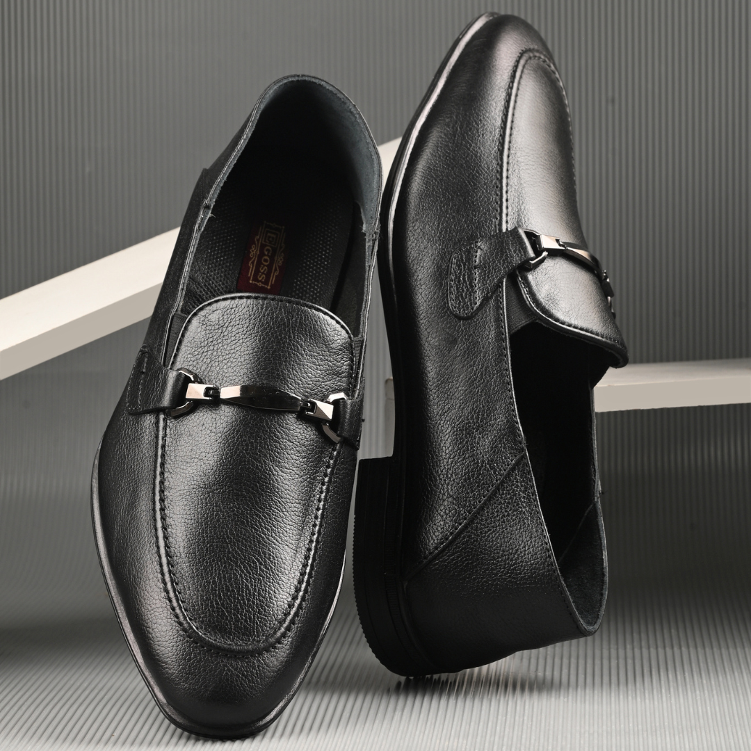 Formal black loafer shoes sales