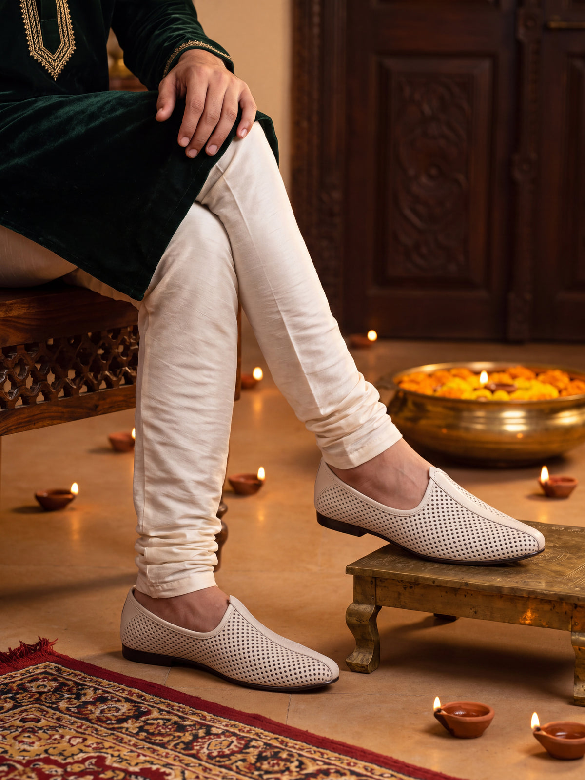 Ivory Perforated Ethnic Jooti by Lafattio