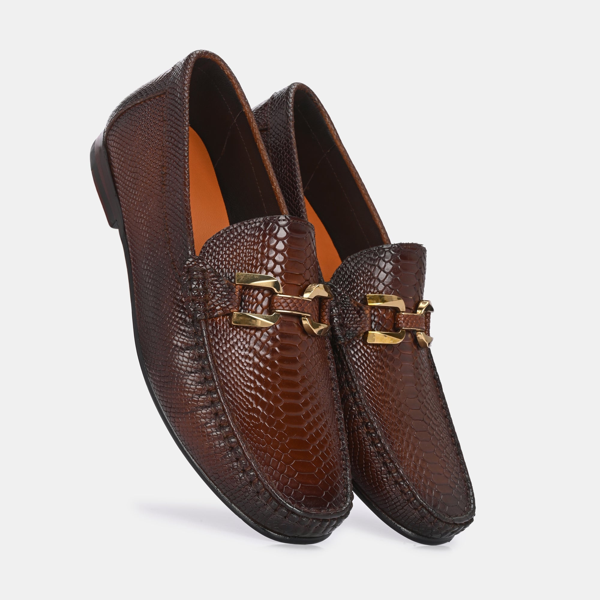 Tan Imprinted Buckled Loafers by Lafattio