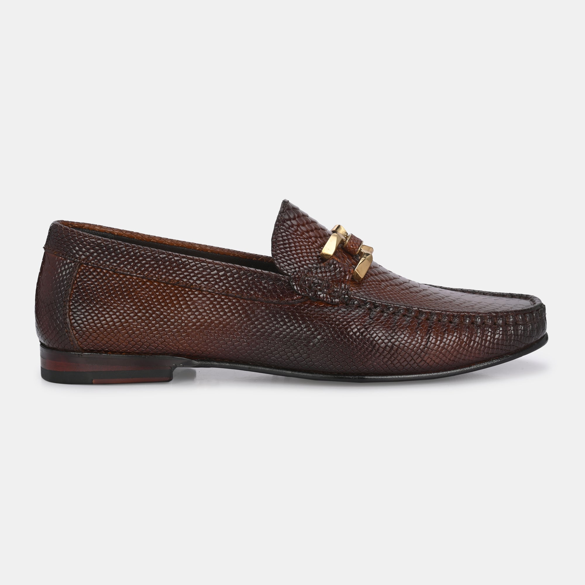 Tan Imprinted Buckled Loafers by Lafattio