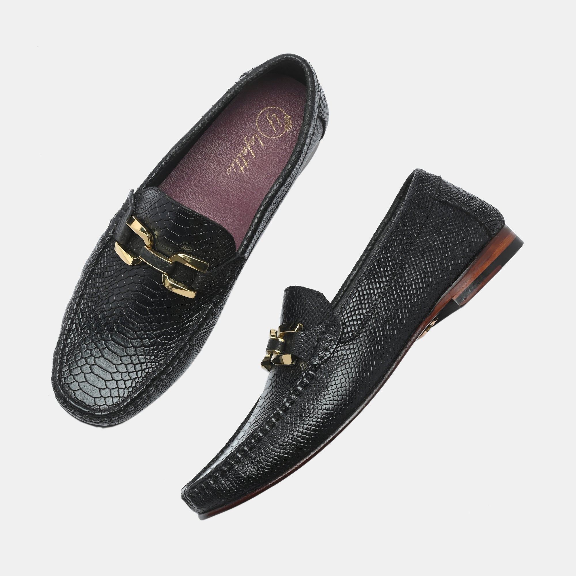 Black Imprinted Buckled Loafers by Lafattio