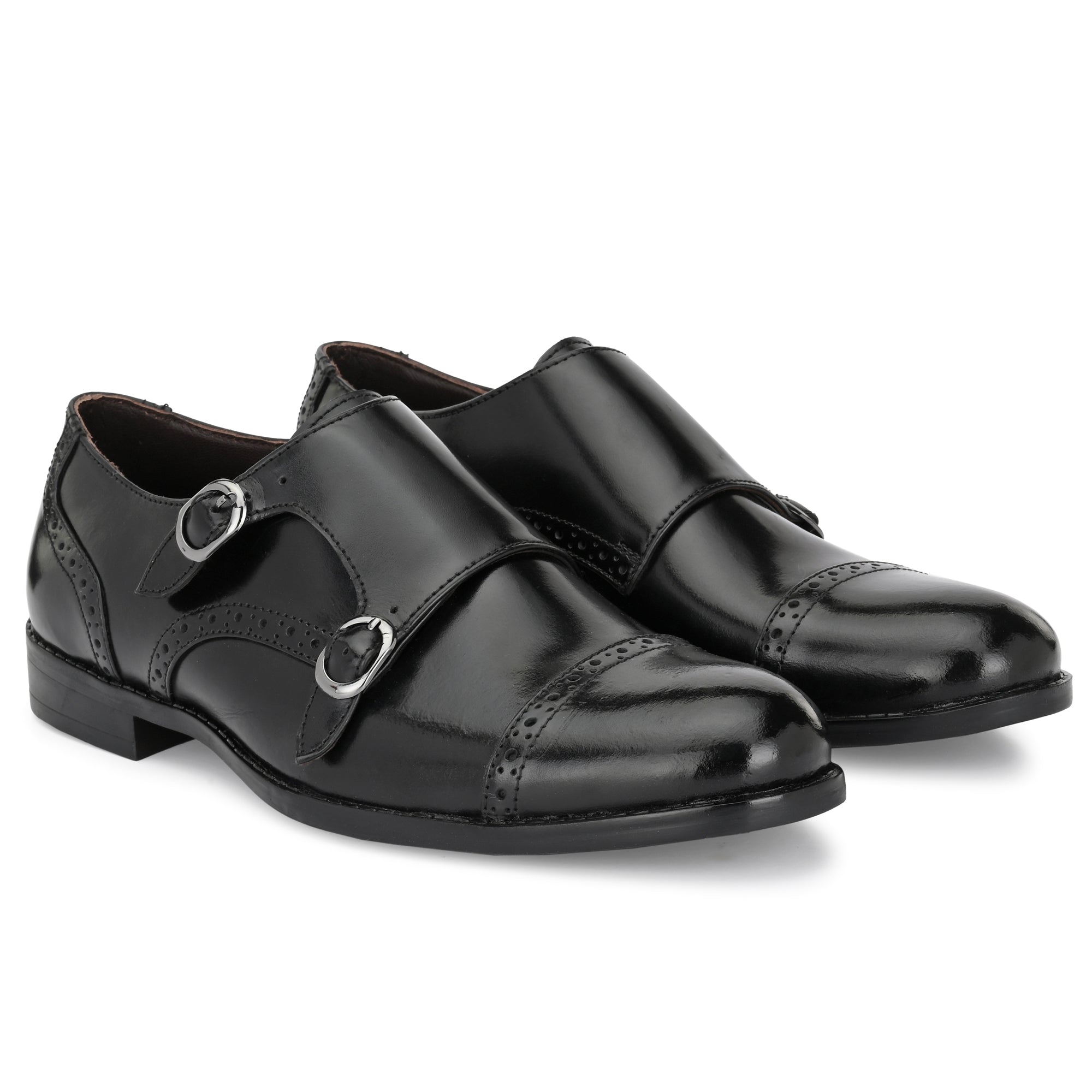 Formal Leather Buckled Monk Shoes For Men