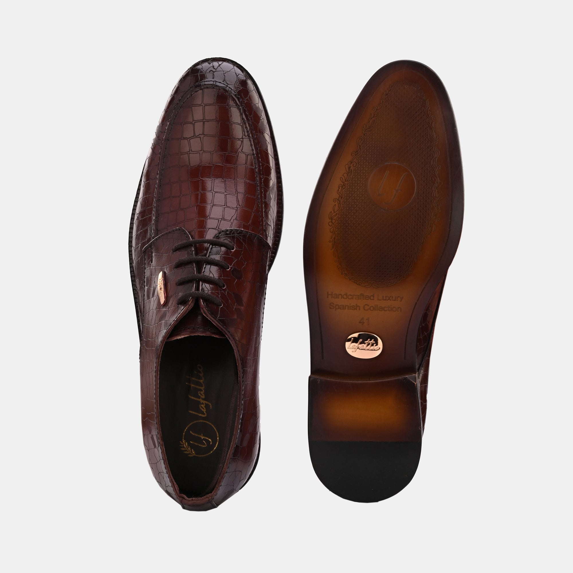 Wine Laser Engraved Lace-Up Shoes by Lafattio