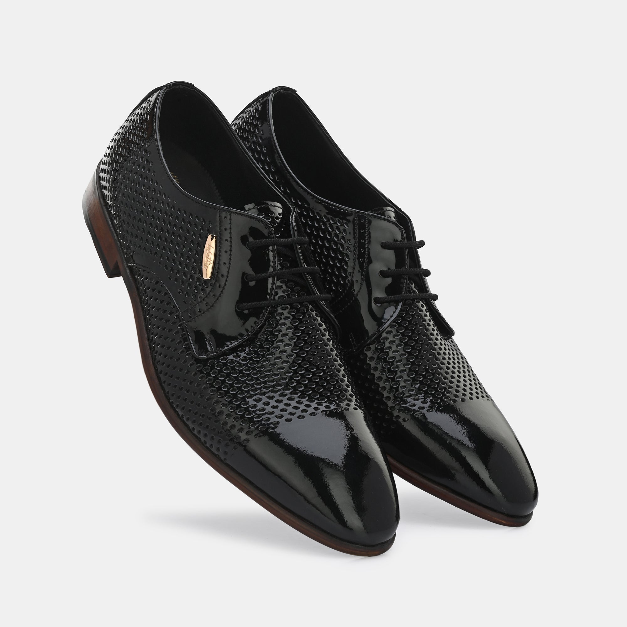 Patent Black Perforated Lace-Up Shoes by Lafattio