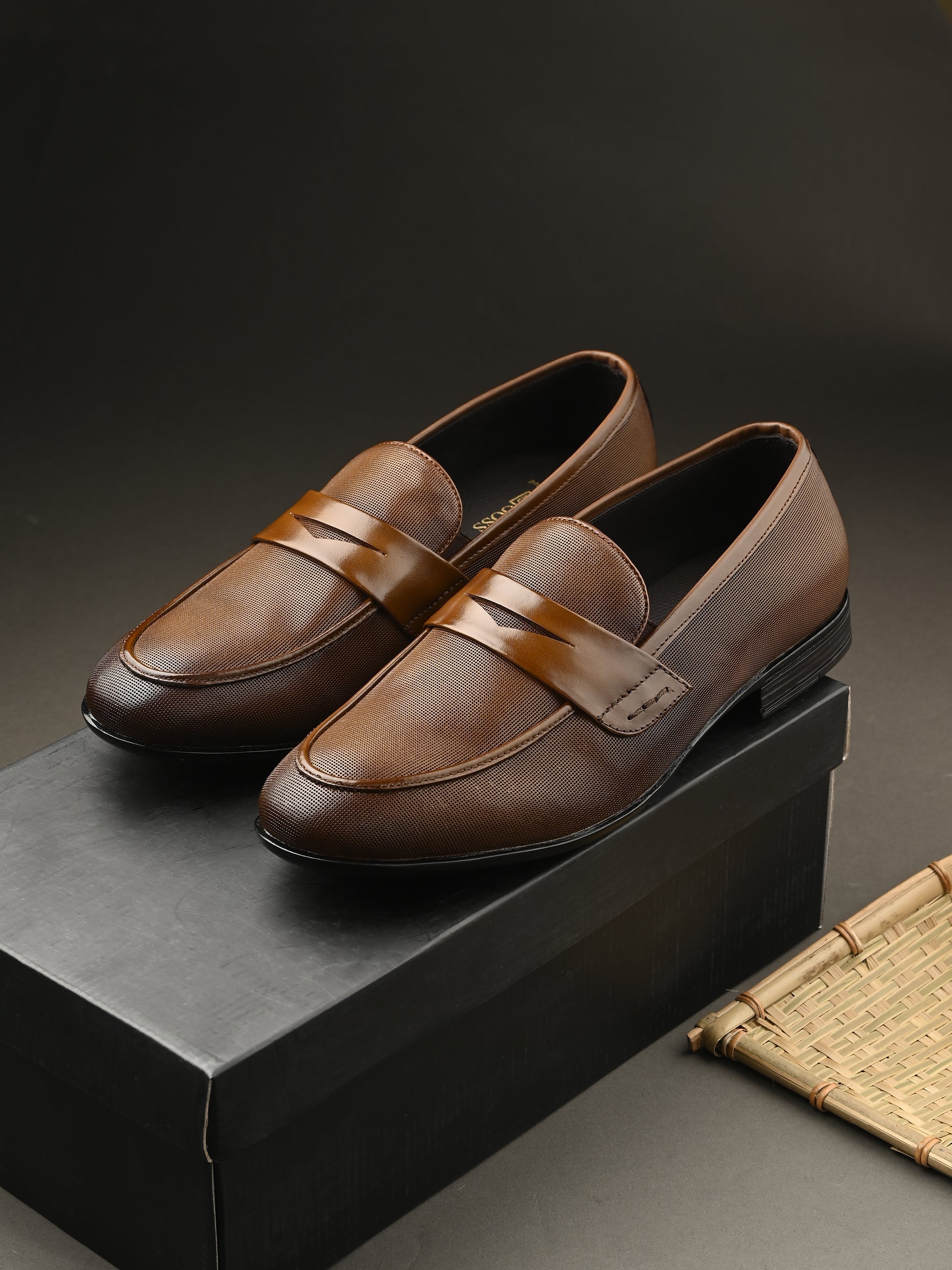 Nova Textured Penny Loafers by Aspeerio