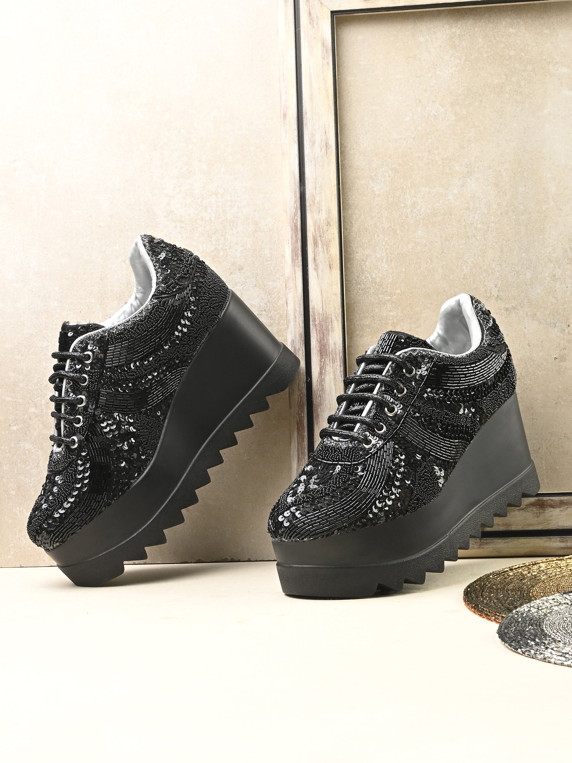 Crysta Bridal Sneakers Black For Women by Lady Boss ladybossbyegoss