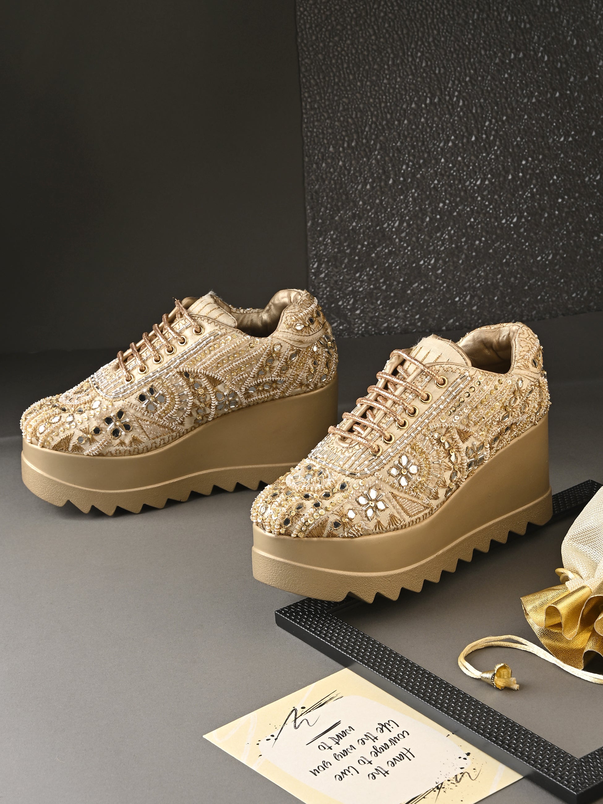 Crysta Bridal Sneakers Gold For Women by Lady Boss ladybossbyegoss