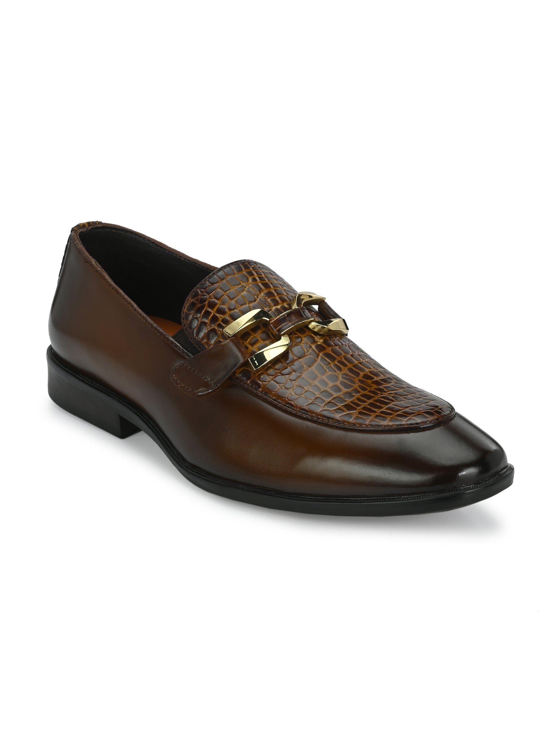 Egoss Platinum Buckled Loafers For Men