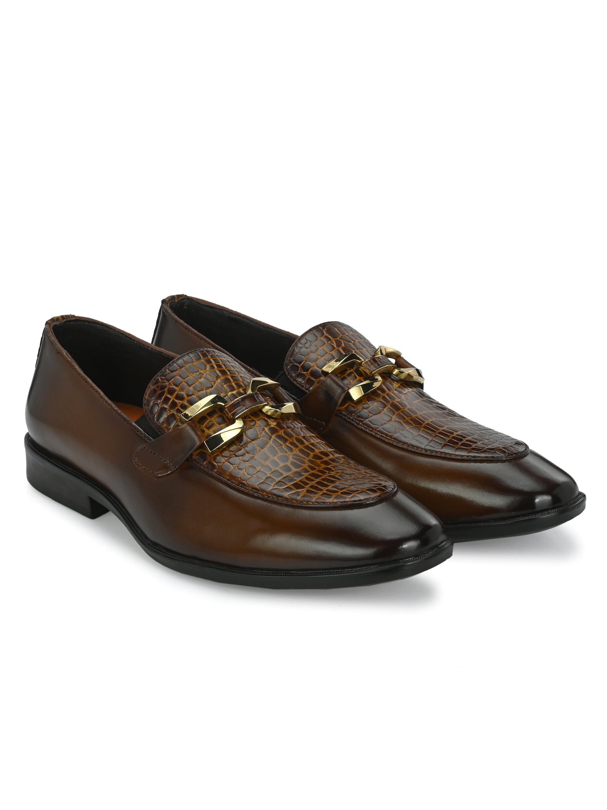 Egoss Platinum Buckled Loafers For Men