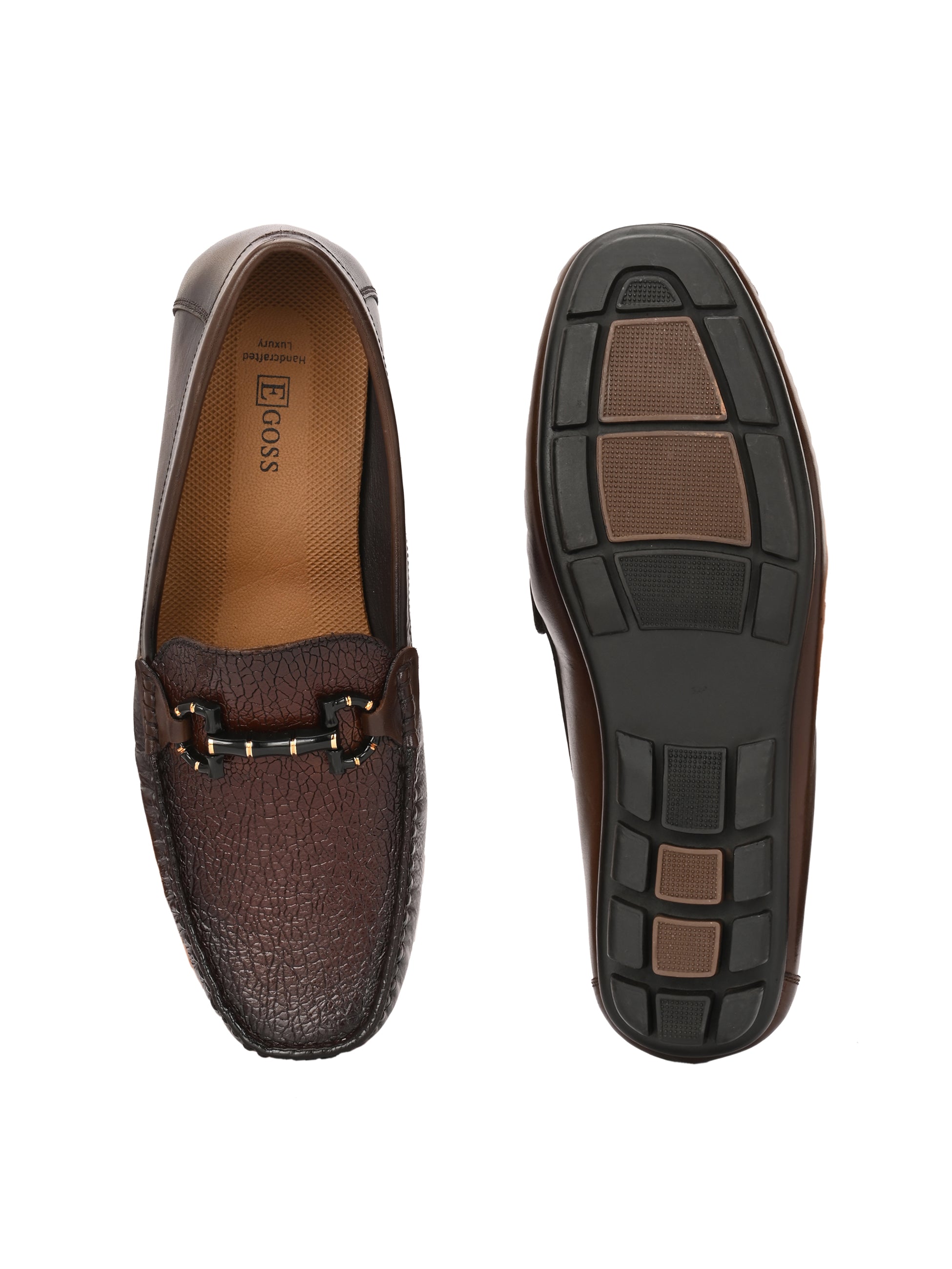 Egoss Platinum Printed Loafers For Men