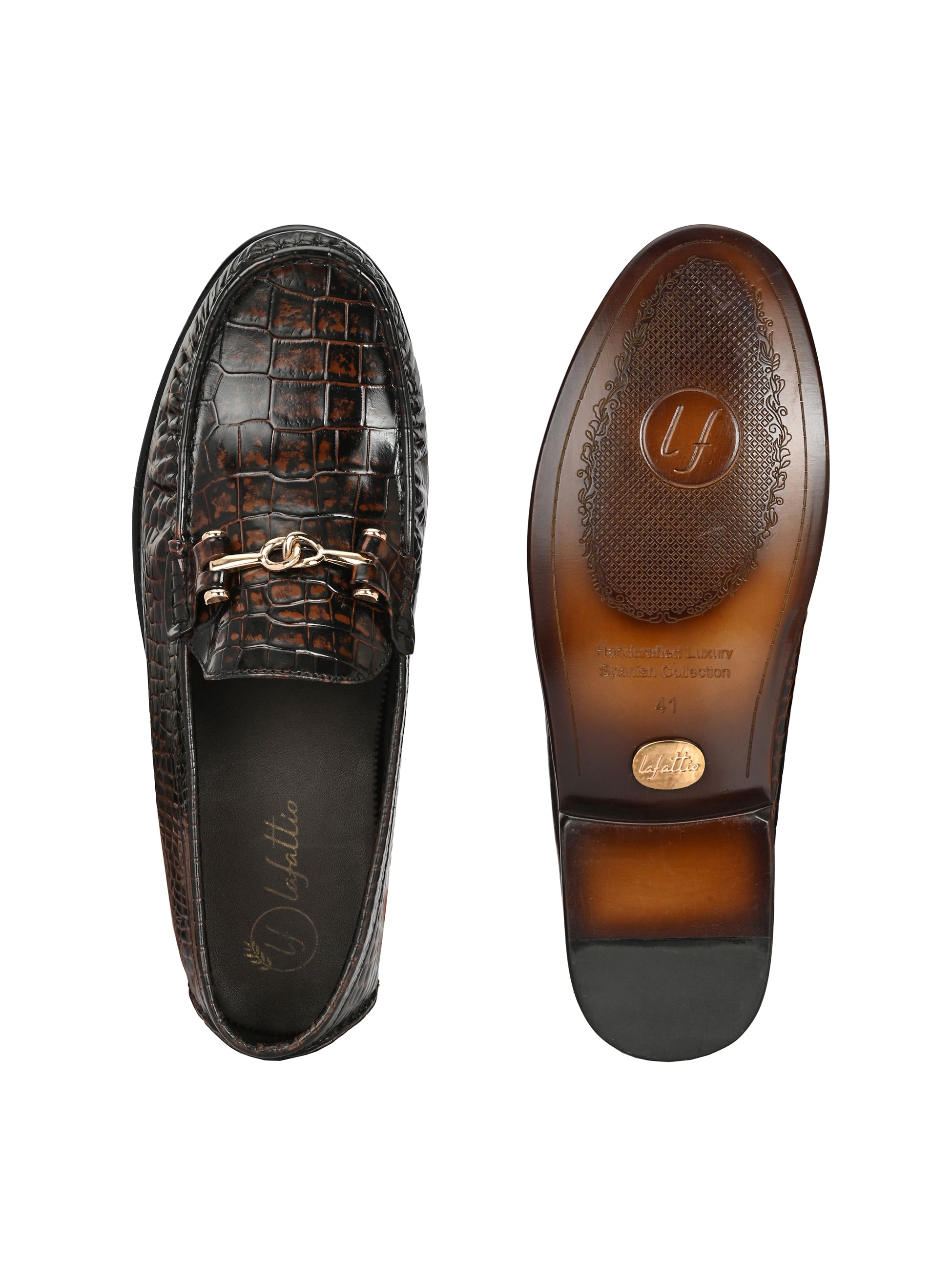 Textured Buckled Loafers by Lafattio