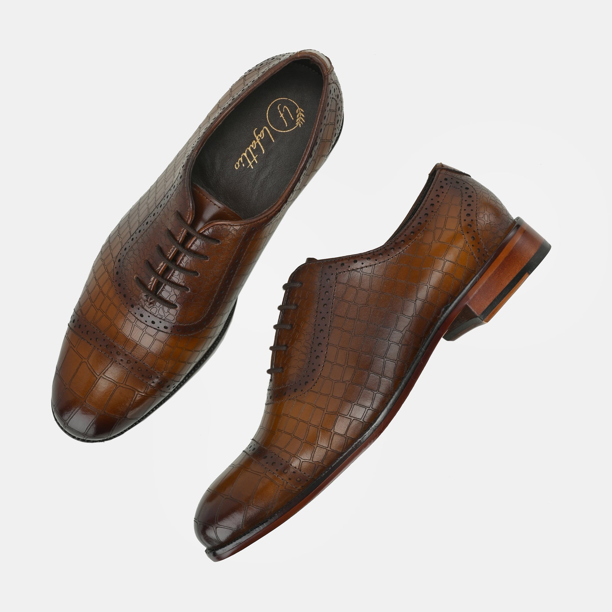 Brown Laser Engraved Semi-Brogues by Lafattio