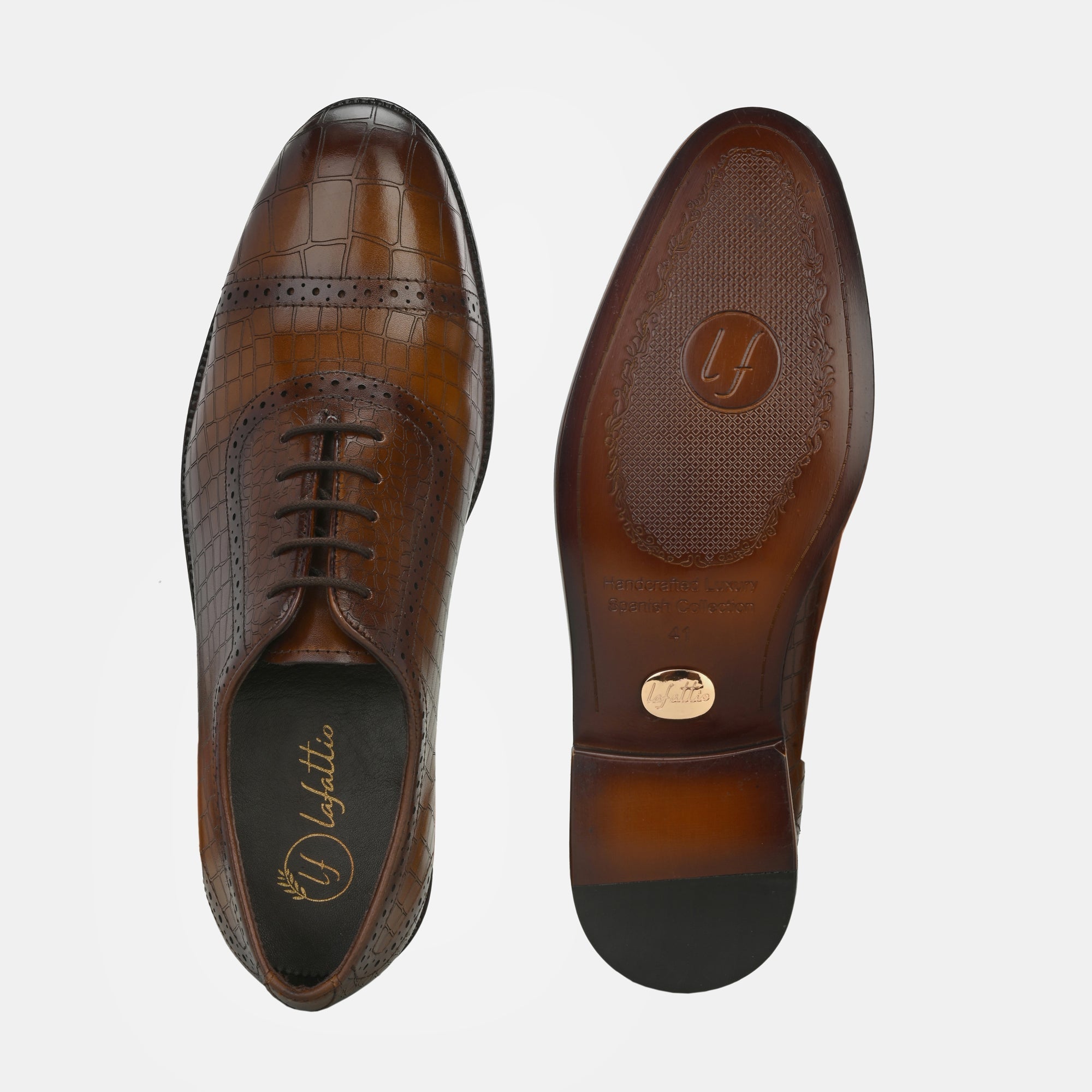 Brown Laser Engraved Semi-Brogues by Lafattio