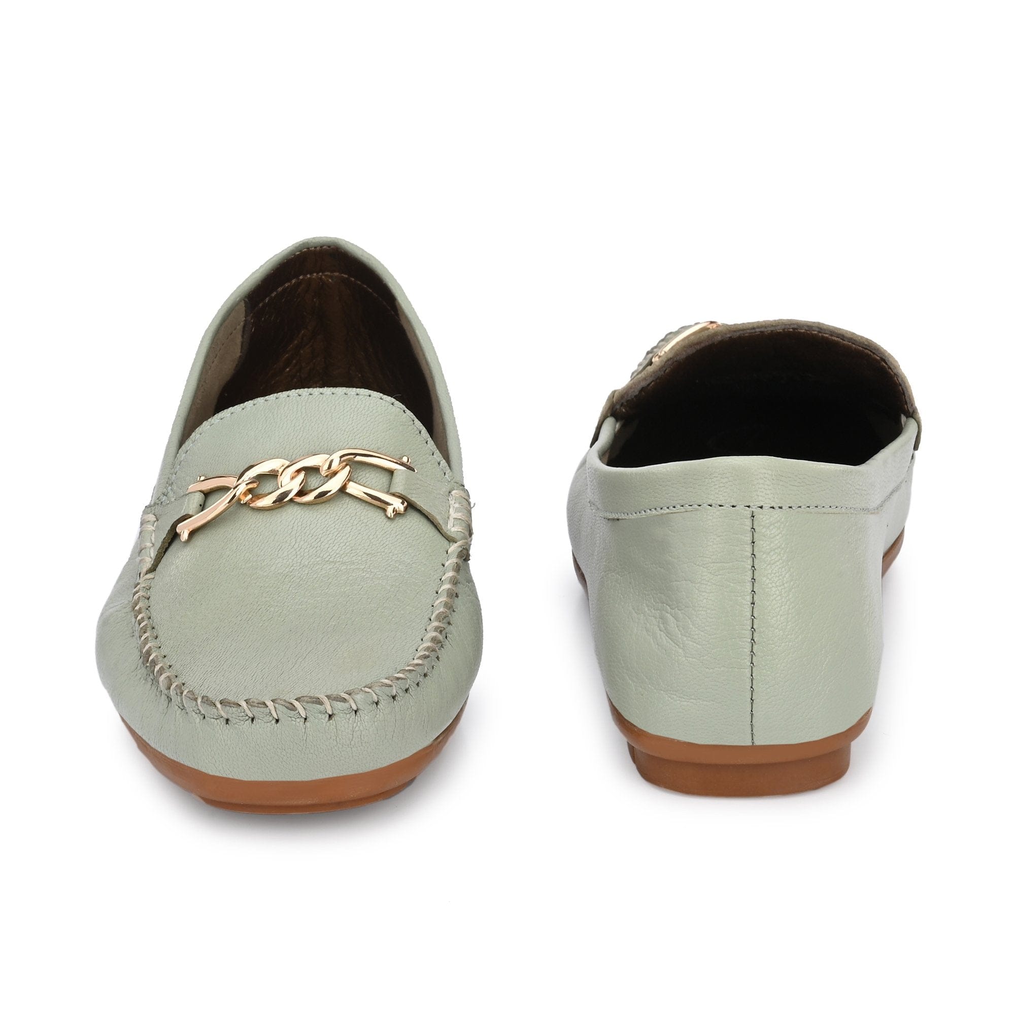 Golden Chain Buckled Loafers For Women egoss-shoes