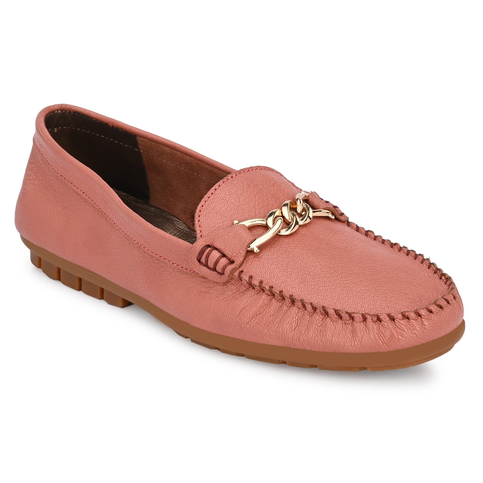 Golden Chain Buckled Loafers For Women egoss-shoes