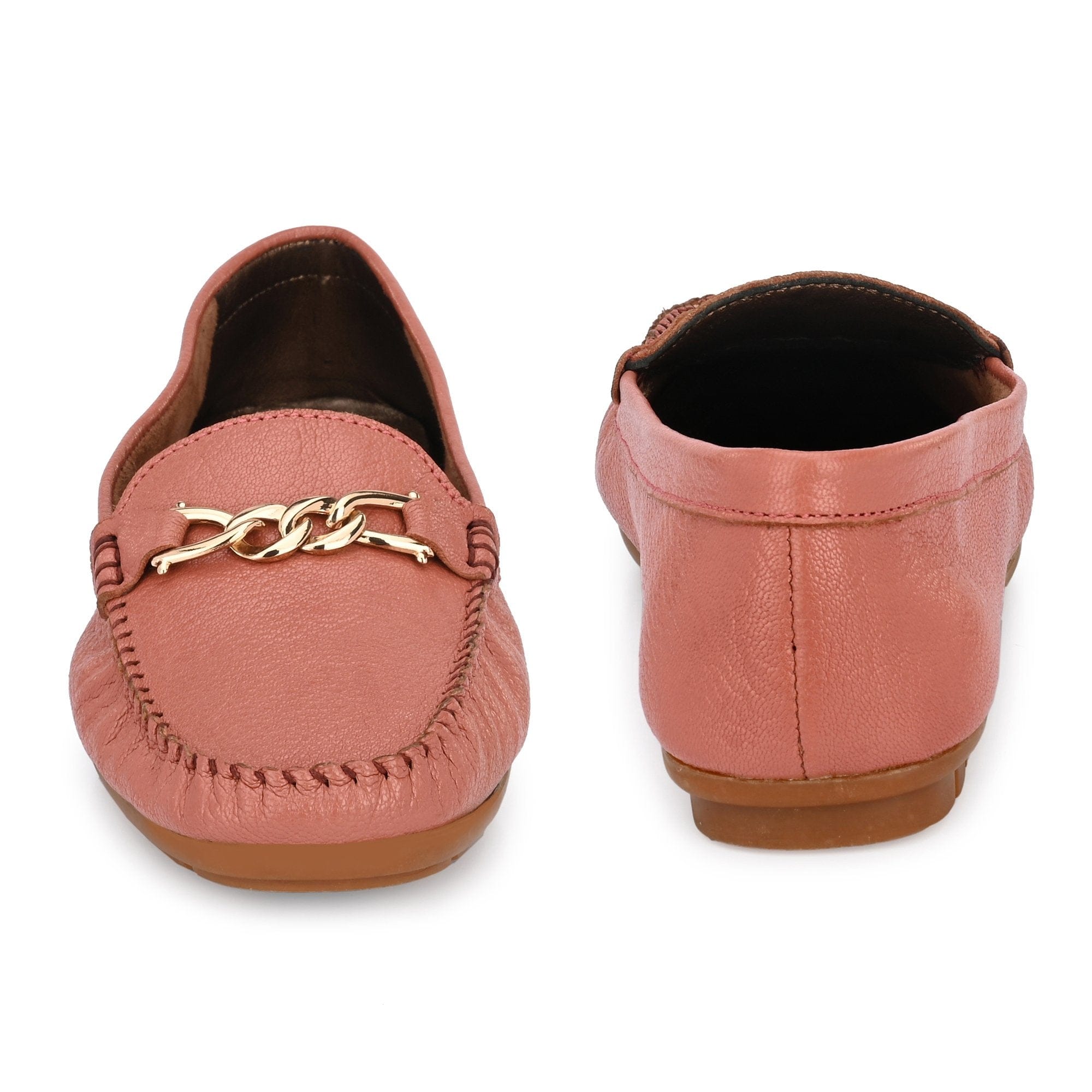 Golden Chain Buckled Loafers For Women egoss-shoes