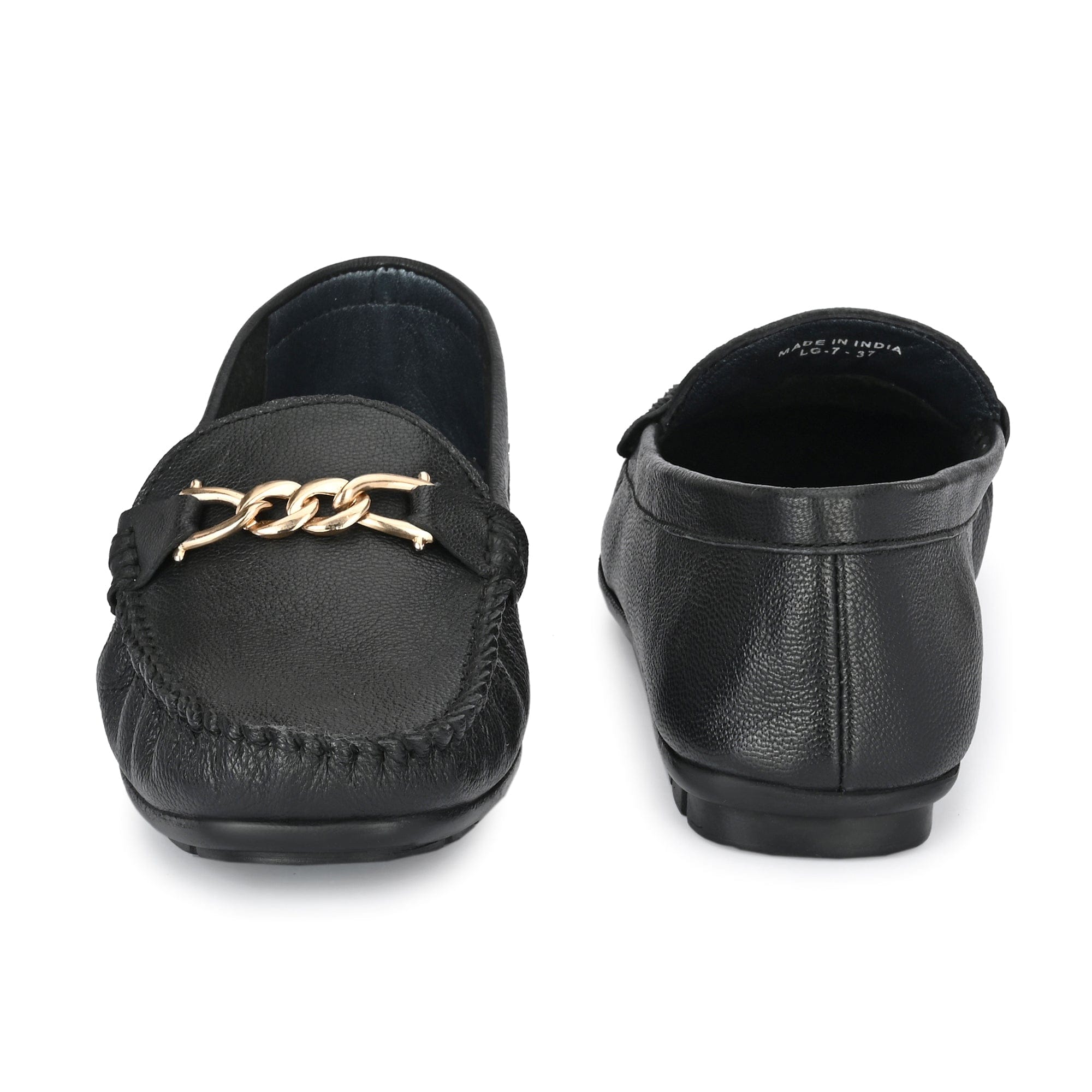 Golden Chain Buckled Loafers For Women egoss-shoes