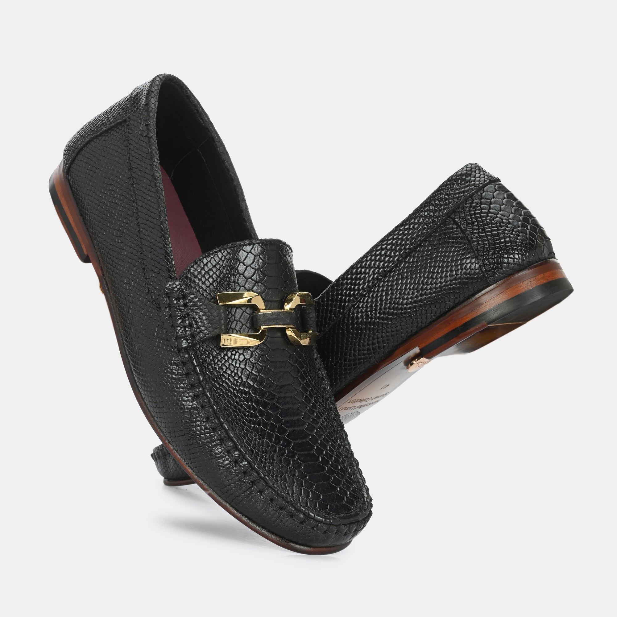 Black Imprinted Buckled Loafers by Lafattio