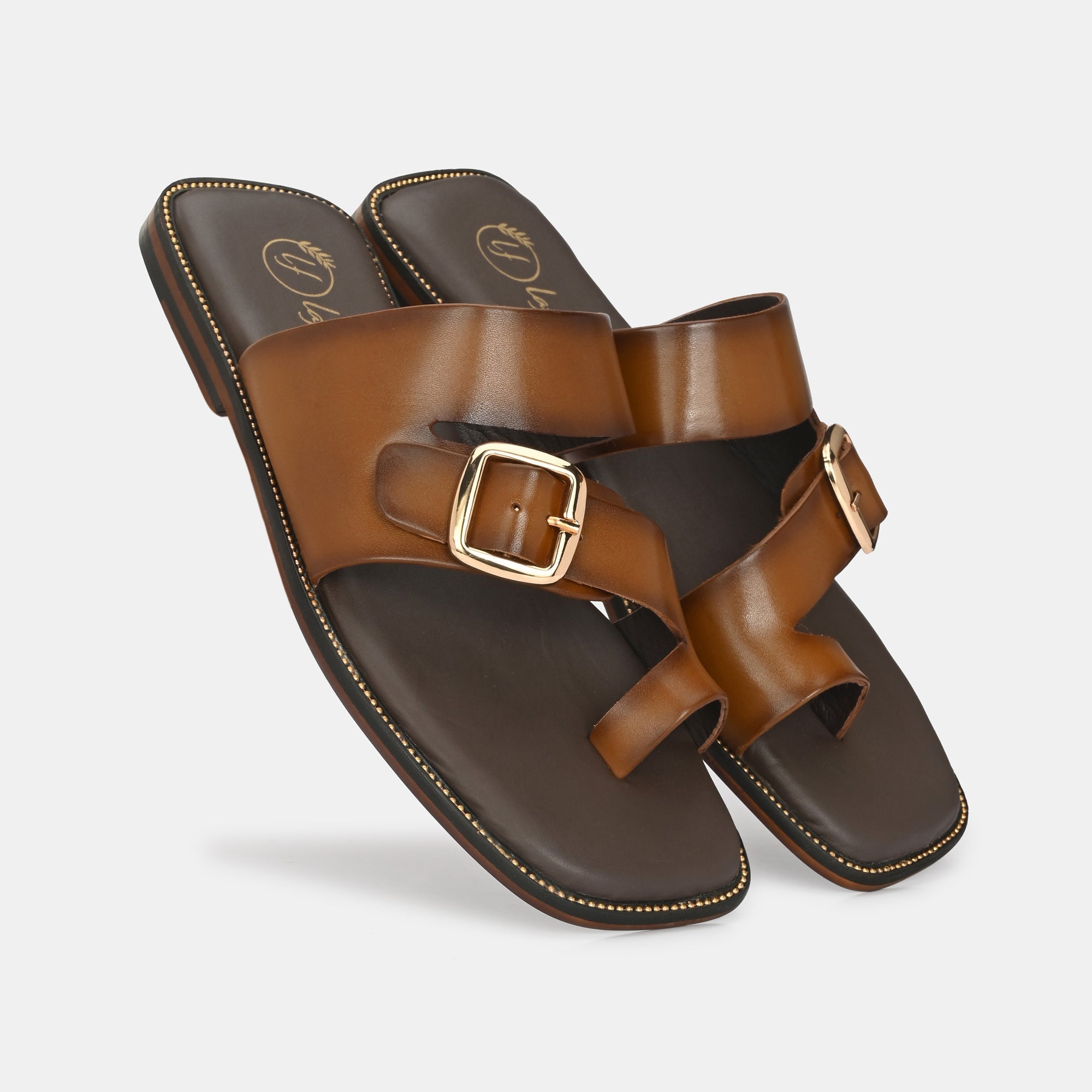 Tan Buckled Slippers by Lafattio