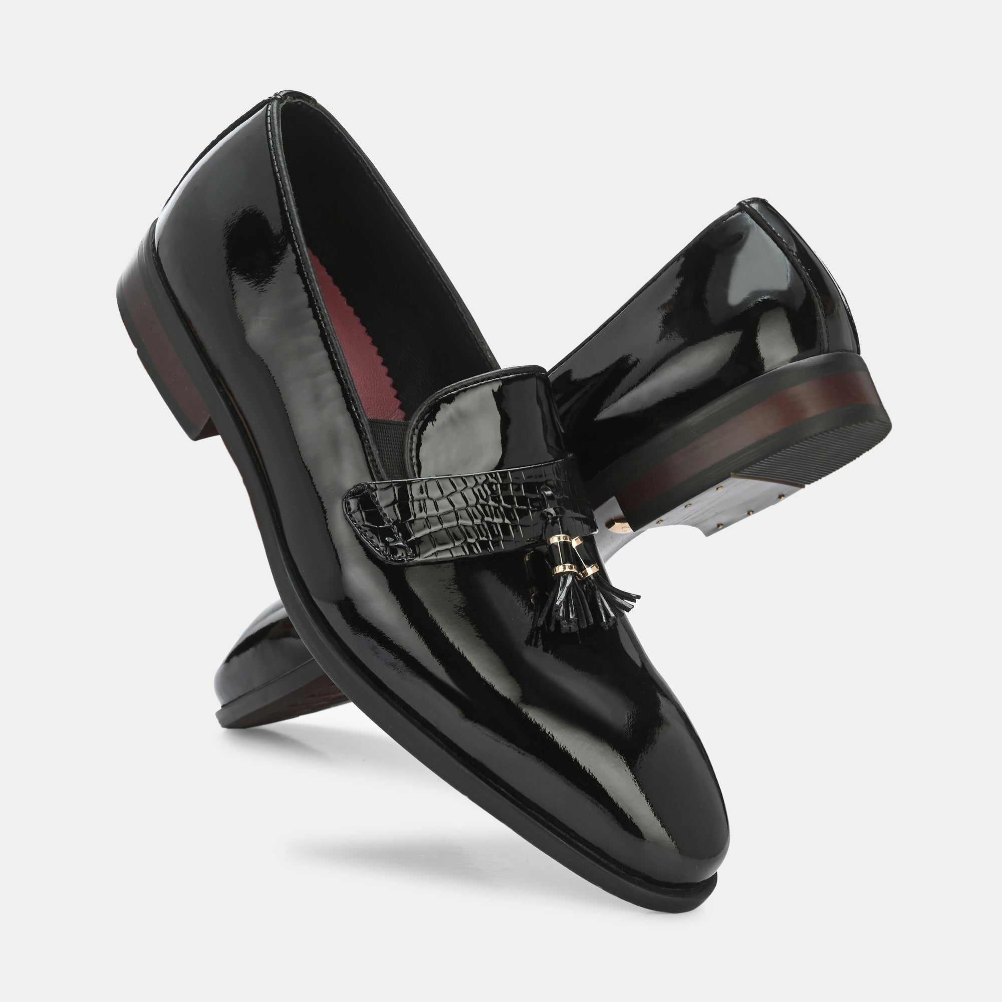 Patent Black Tassel Loafers By Lafattio