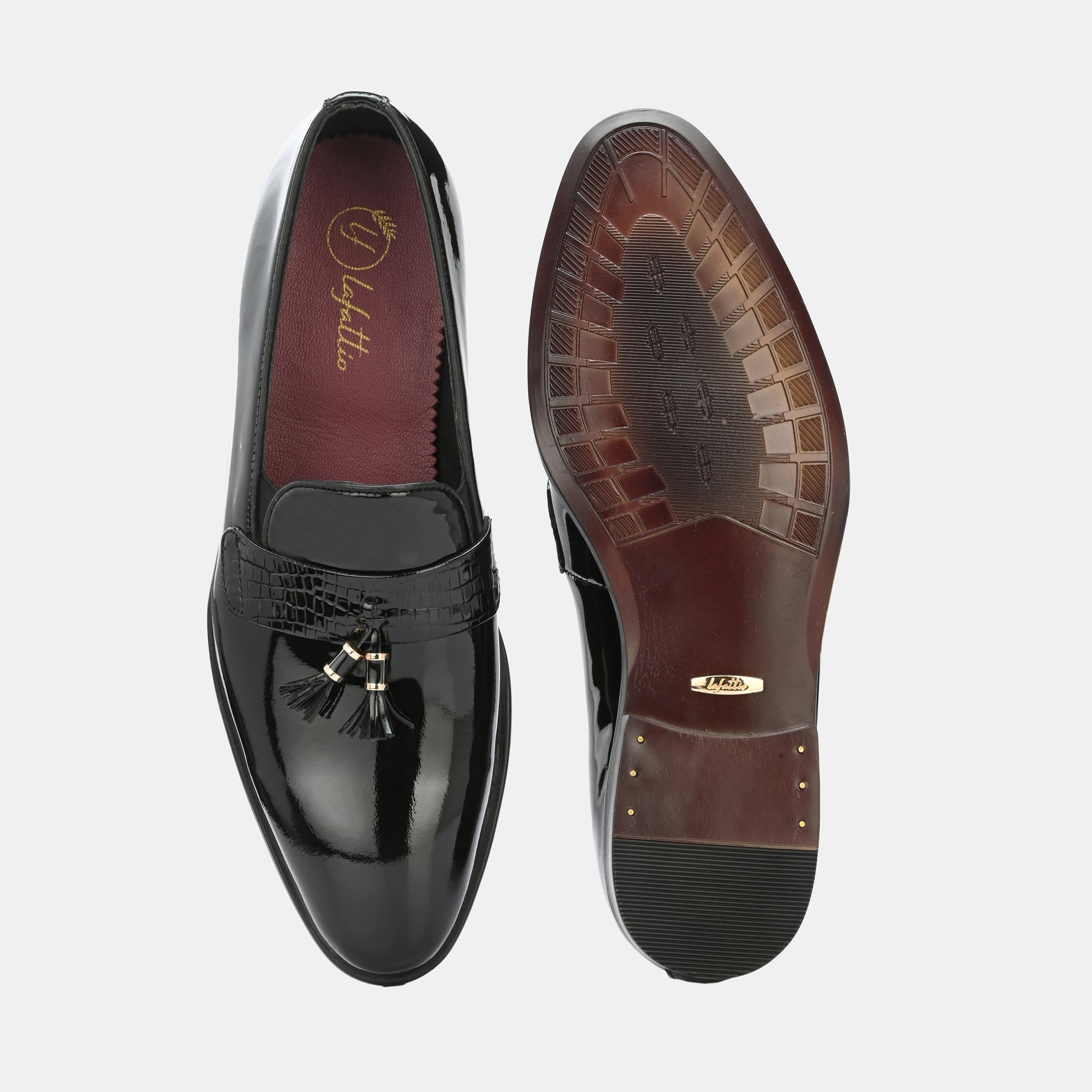 Patent Black Tassel Loafers By Lafattio