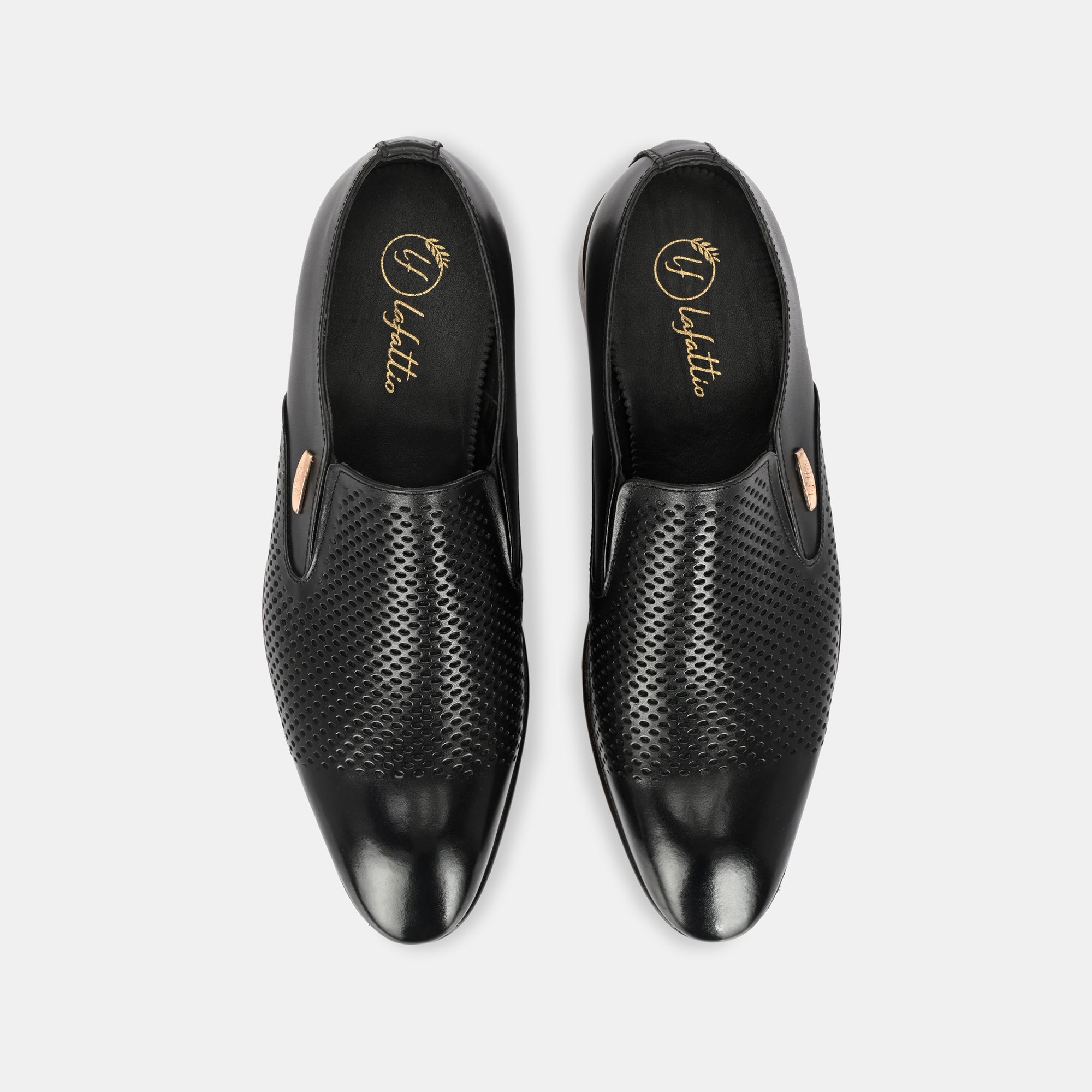 Black Perforated Moccasins by Lafattio