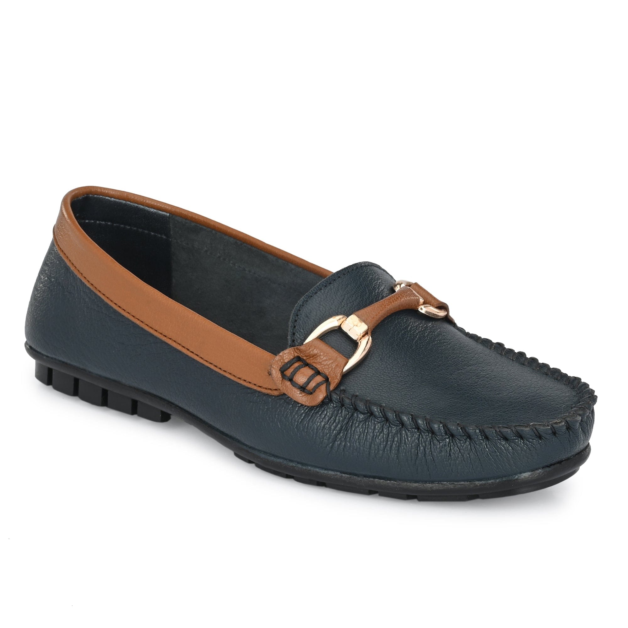 Dual Tone Buckled Loafers For Women egoss-shoes