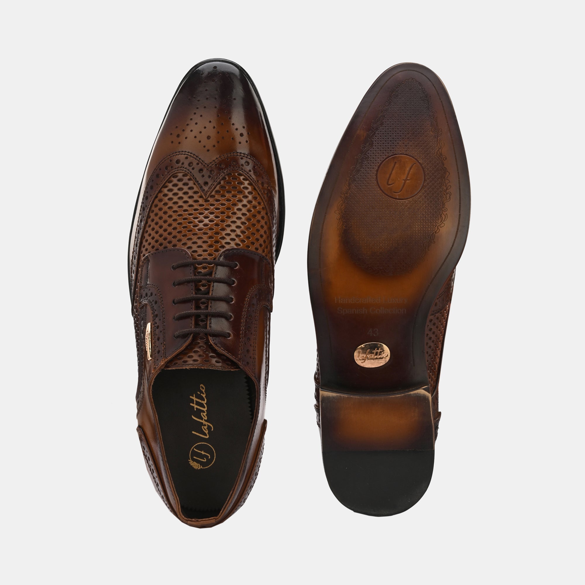 Tan Lace-Up Brogues by Lafattio