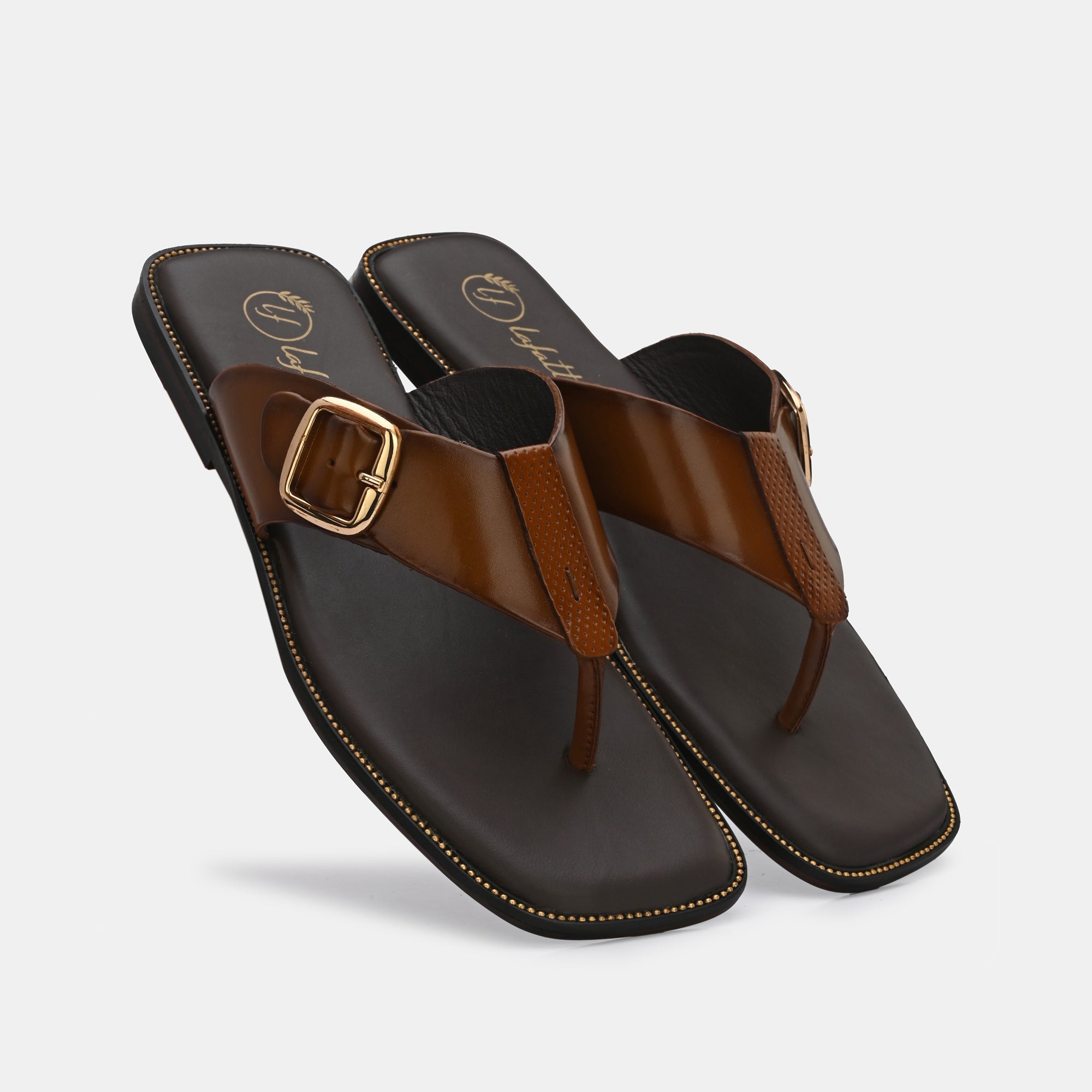 Tan Buckled Slippers by Lafattio