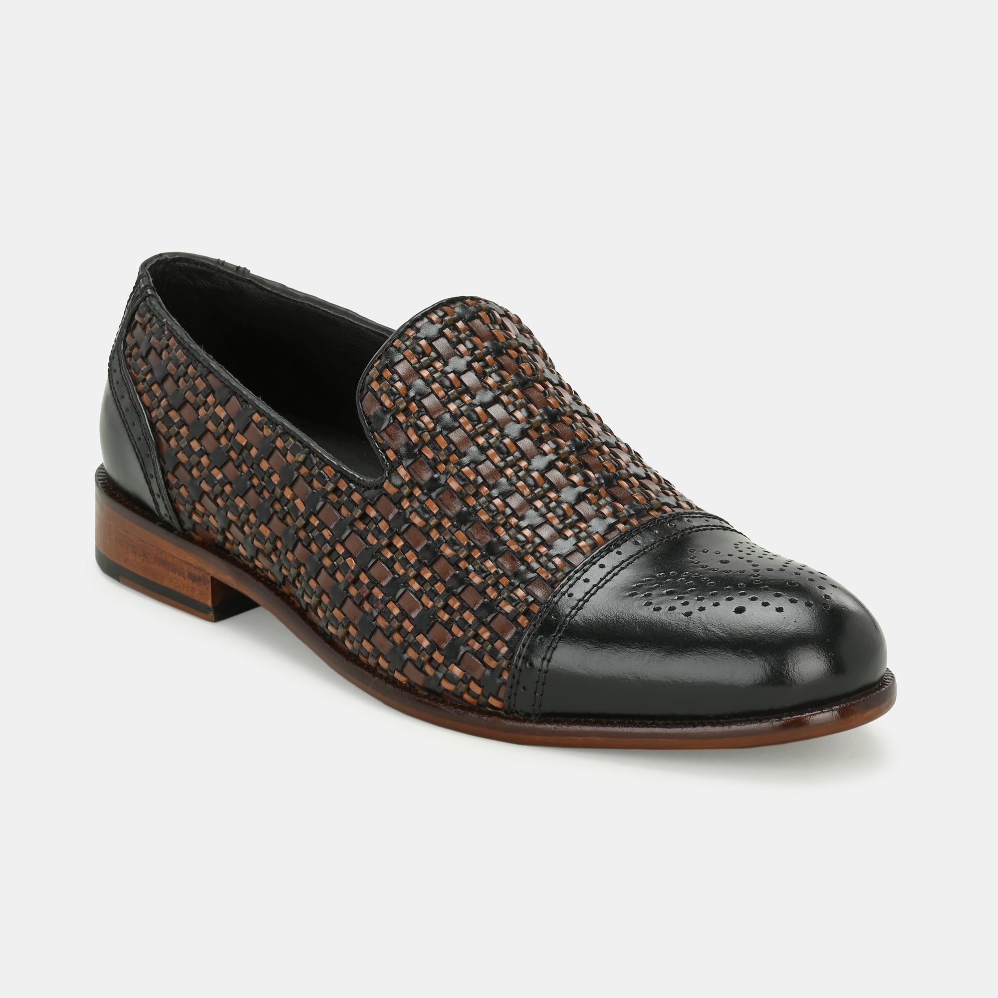 Black Semi Brogue Loafers by Lafattio