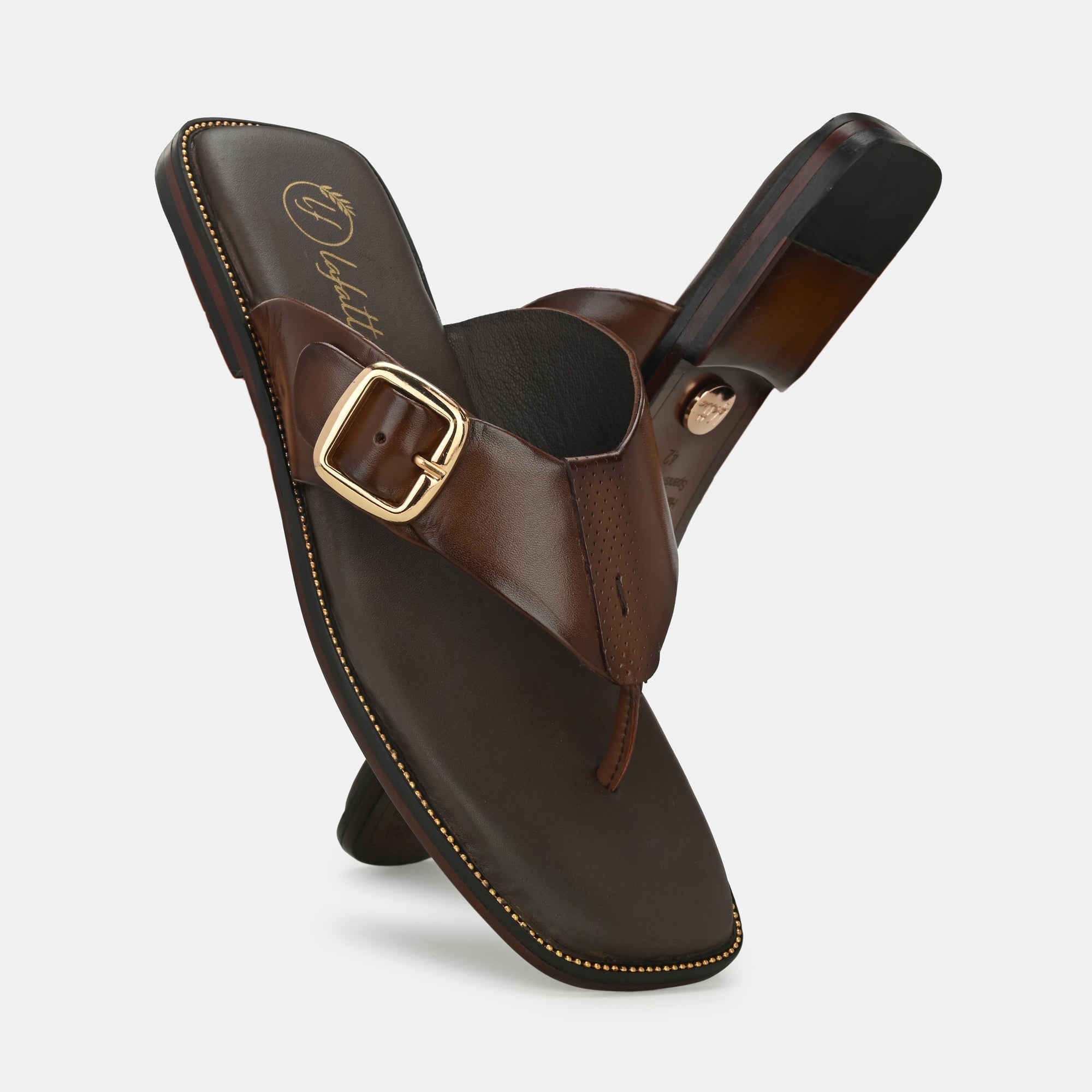 Brown Buckled Slippers By Lafattio