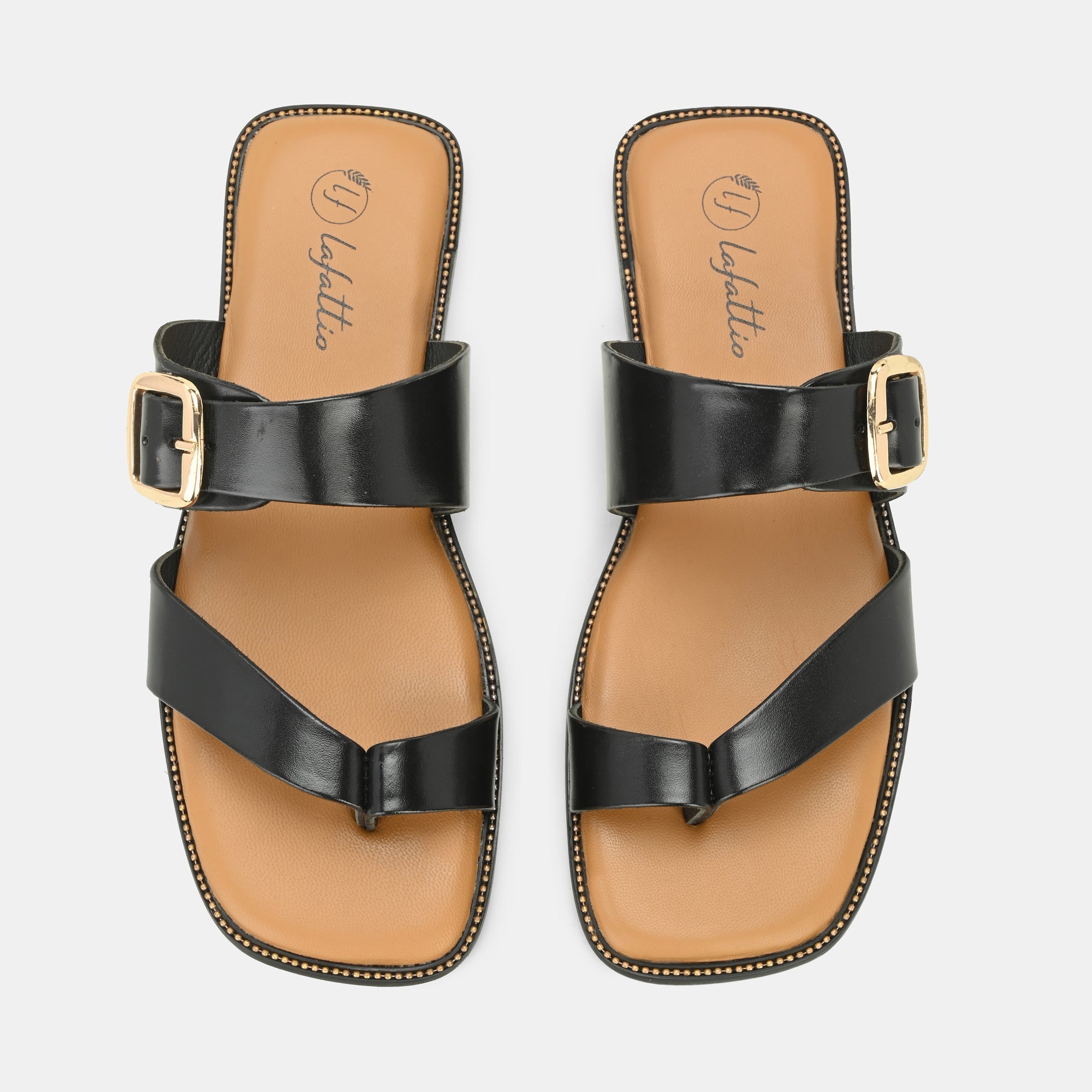 Black Buckled Slippers By Lafattio